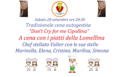 Sabato 28 settembre: tradizionale cena autogestita!